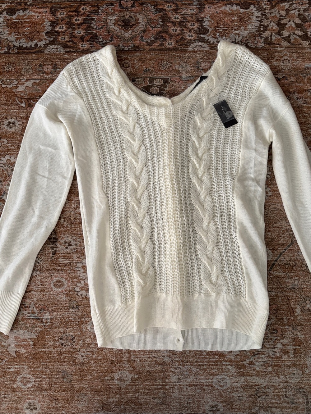 The Limited Cream Cable-Knit Scoop Neck Sweater